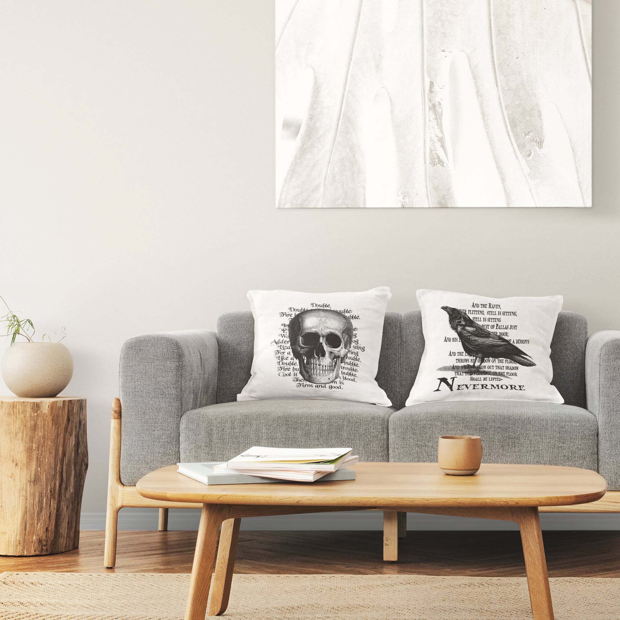 Stupell Industries Halloween Skull & Crow Poetry Throw Pillow Set